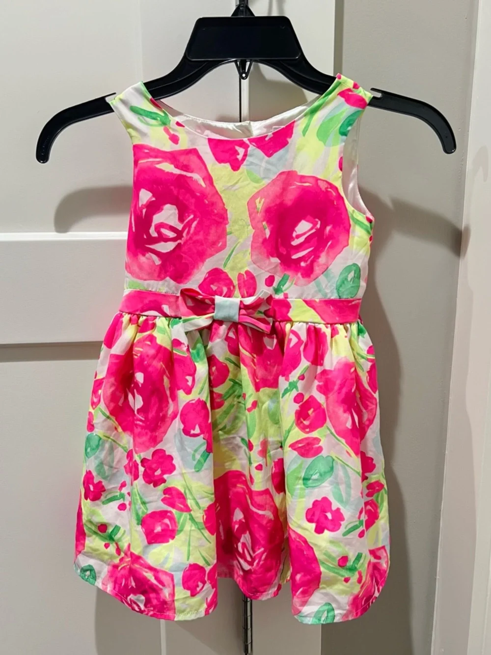 The Children's Place Hot Pink Floral Fit-and-Flare Dress with Bow